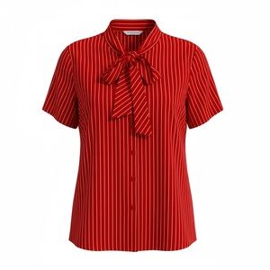 Vintage 80’s Judy Bond Secretary Blouse Top Red Stripe Scarf Bow Size 18 Career